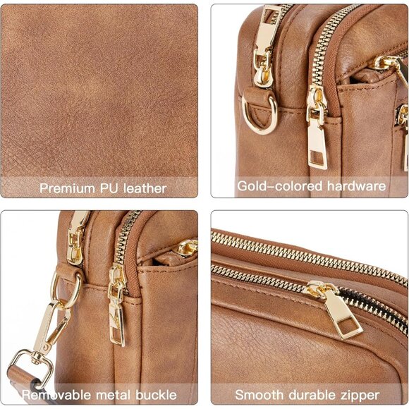 Telena Women Camel Brown Vegan Leather Shoulder Handbags With Adjustable Strap - Picture 6 of 7